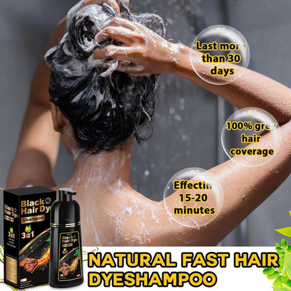 Hair Dye Shampoo 3 in 1 for Gray Hair, Herbal Ingredients Natural Shampoo Hair Dye for Women Men (Black) - WORLD TIME VISITS