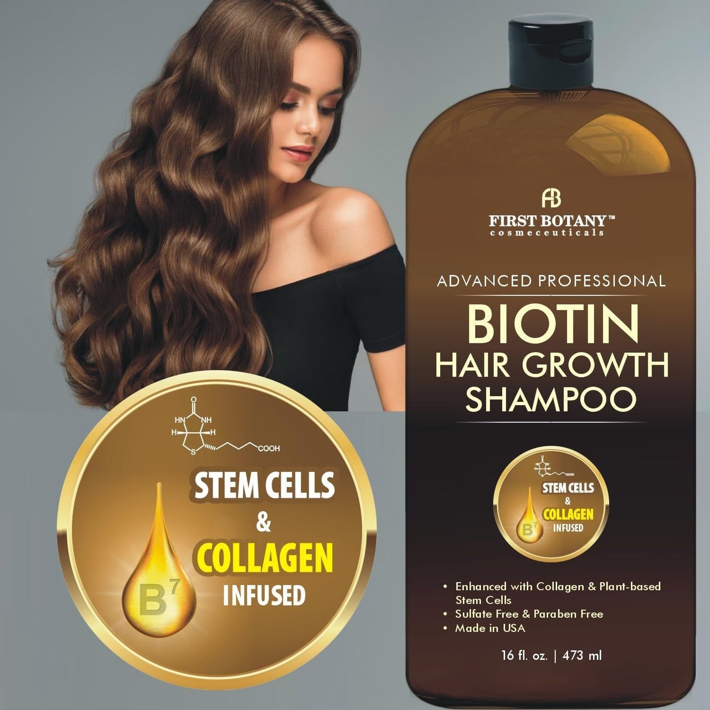 Hair Regrowth and anti Hair Loss Shampoo 16 Fl Oz, with DHT Blockers, Collagen & Stem Cells- Daily Hydrating, Detoxifying, Volumizing Shampoo for Men and Women