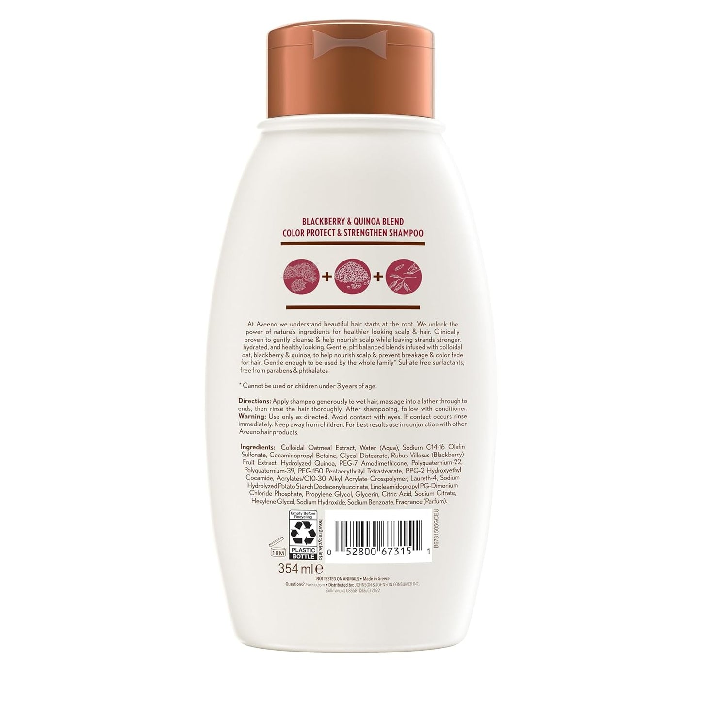 Aveeno Blackberry Quinoa Protein Blend Sulfate-Free Shampoo for Color-Treated Hair Protection, Daily Strengthening & Moisturizing Shampoo, Paraben & Dye-Free, 12 Fl Oz (Packaging May Vary) - WORLD TIME VISITS