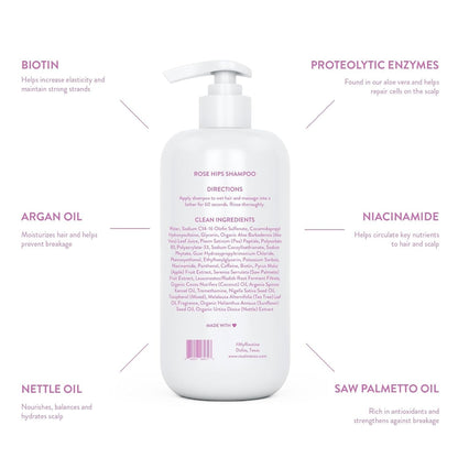 Anti-Thinning Shampoo for Thinning Hair - Biotin DHT Blocker Women & Men - Color Safe Shampoo for Hair Loss & Healthy Growth - Rose Hips - 14Oz