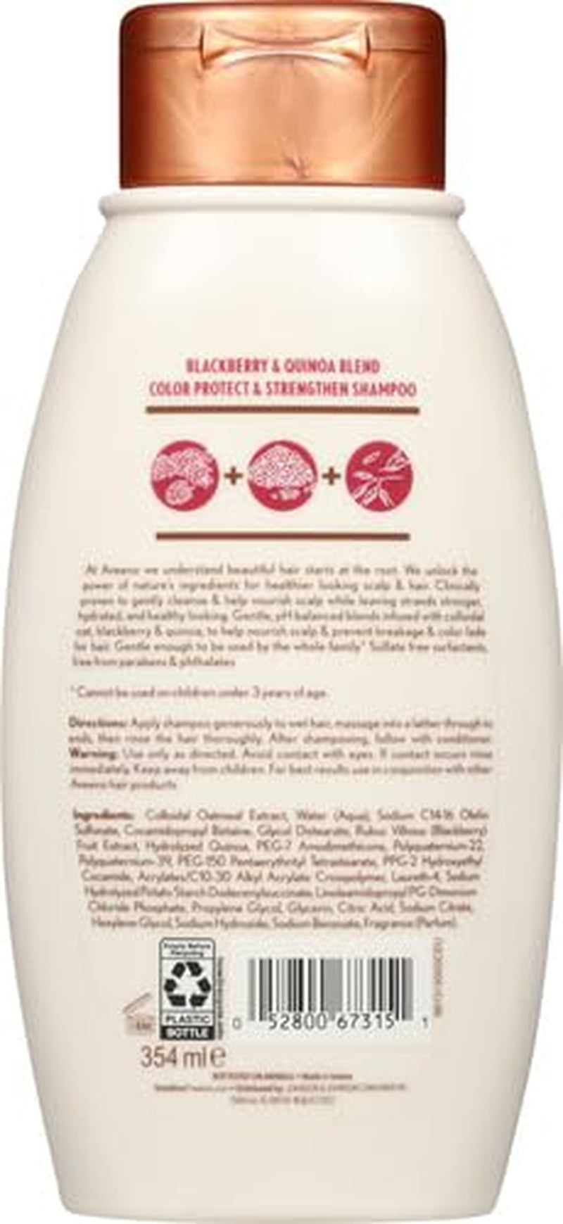 Aveeno Blackberry Quinoa Protein Blend Sulfate-Free Shampoo for Color-Treated Hair Protection, Daily Strengthening & Moisturizing Shampoo, Paraben & Dye-Free, 12 Fl Oz (Packaging May Vary) - WORLD TIME VISITS