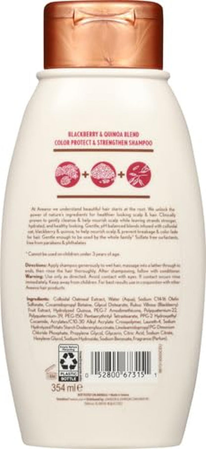Aveeno Blackberry Quinoa Protein Blend Sulfate-Free Shampoo for Color-Treated Hair Protection, Daily Strengthening & Moisturizing Shampoo, Paraben & Dye-Free, 12 Fl Oz (Packaging May Vary) - WORLD TIME VISITS