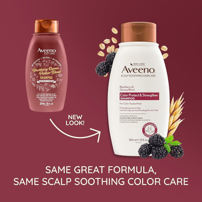 Aveeno Blackberry Quinoa Protein Blend Sulfate-Free Shampoo for Color-Treated Hair Protection, Daily Strengthening & Moisturizing Shampoo, Paraben & Dye-Free, 12 Fl Oz (Packaging May Vary) - WORLD TIME VISITS