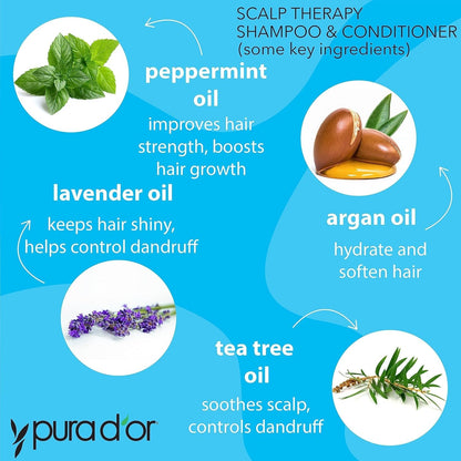 Scalp Therapy Shampoo & Conditioner Set (16Oz X 2) Dry, Itchy Scalp-Hydrates & Nourishes Hair W/Tea Tree, Peppermint, Argan Oil & Biotin, All Hair Type, 3 in 1, Men Women (Packaging Varies)