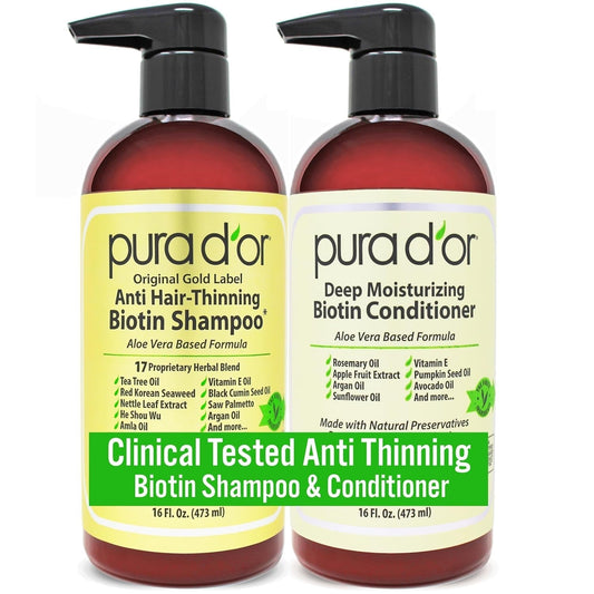 Anti - Thinning Biotin Shampoo & Deep Moisturizing Conditioner Original Gold Label Set (16Oz X2) Natural Earthy Scent, CLINICALLY TESTED Effective Results, DHT Blocker Thickening, Women & Men - WORLD TIME VISITS