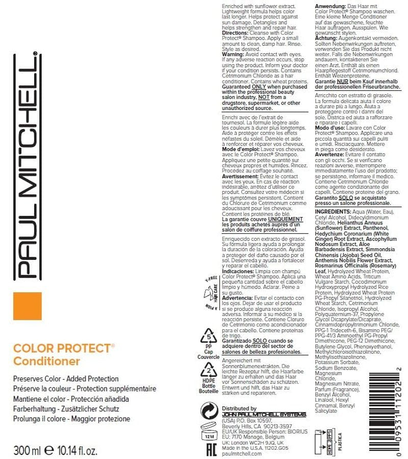 Color Protect Conditioner, Adds Protection, for Color - Treated Hair, 10.14 Fl. Oz. - WORLD TIME VISITS