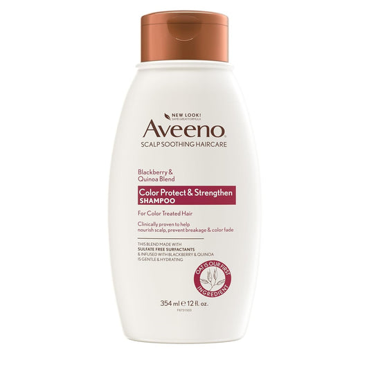 Aveeno Blackberry Quinoa Protein Blend Sulfate-Free Shampoo for Color-Treated Hair Protection, Daily Strengthening & Moisturizing Shampoo, Paraben & Dye-Free, 12 Fl Oz (Packaging May Vary) - WORLD TIME VISITS