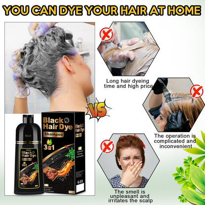 Hair Dye Shampoo 3 in 1 for Gray Hair, Herbal Ingredients Natural Shampoo Hair Dye for Women Men (Black) - WORLD TIME VISITS