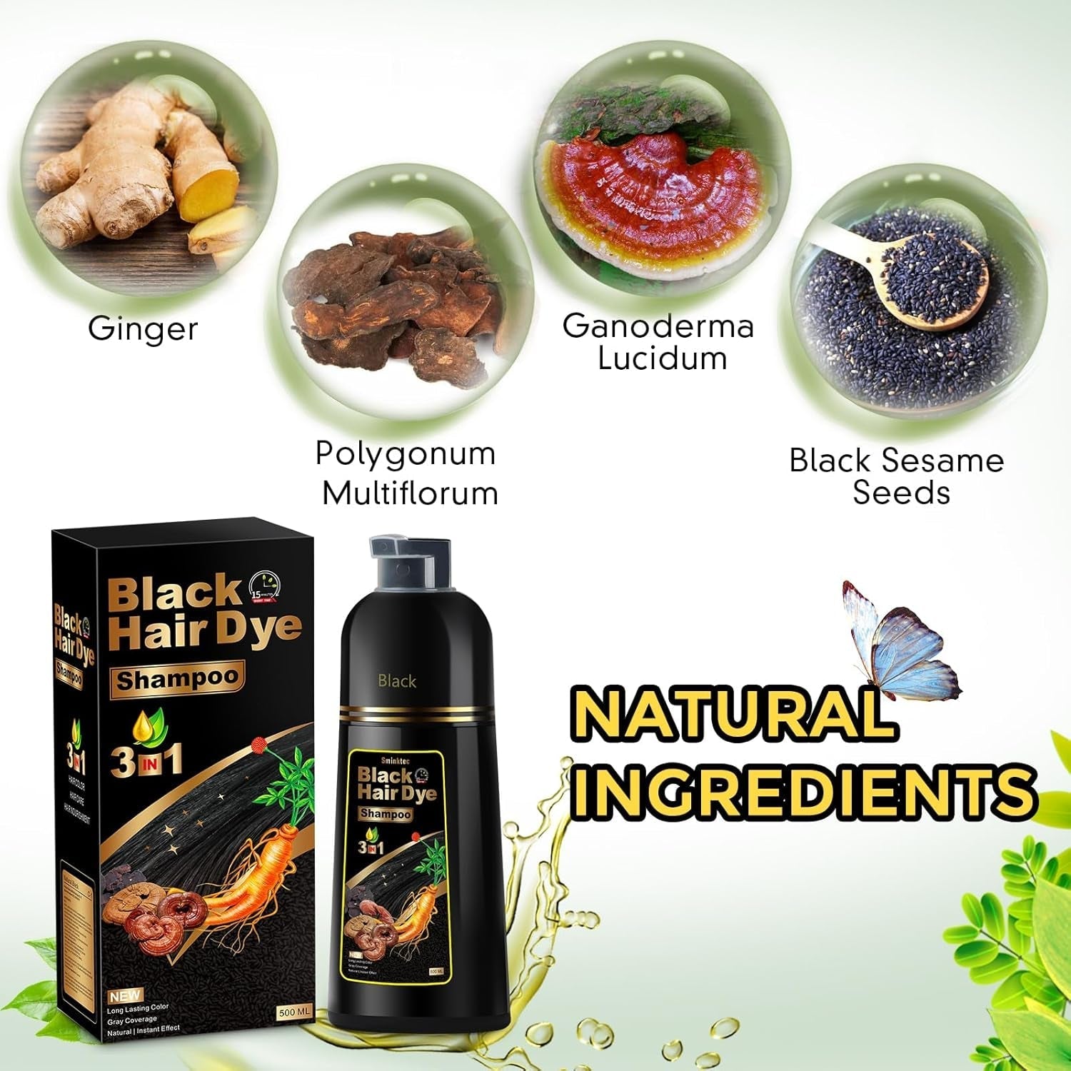 Hair Dye Shampoo 3 in 1 for Gray Hair, Herbal Ingredients Natural Shampoo Hair Dye for Women Men (Black) - WORLD TIME VISITS