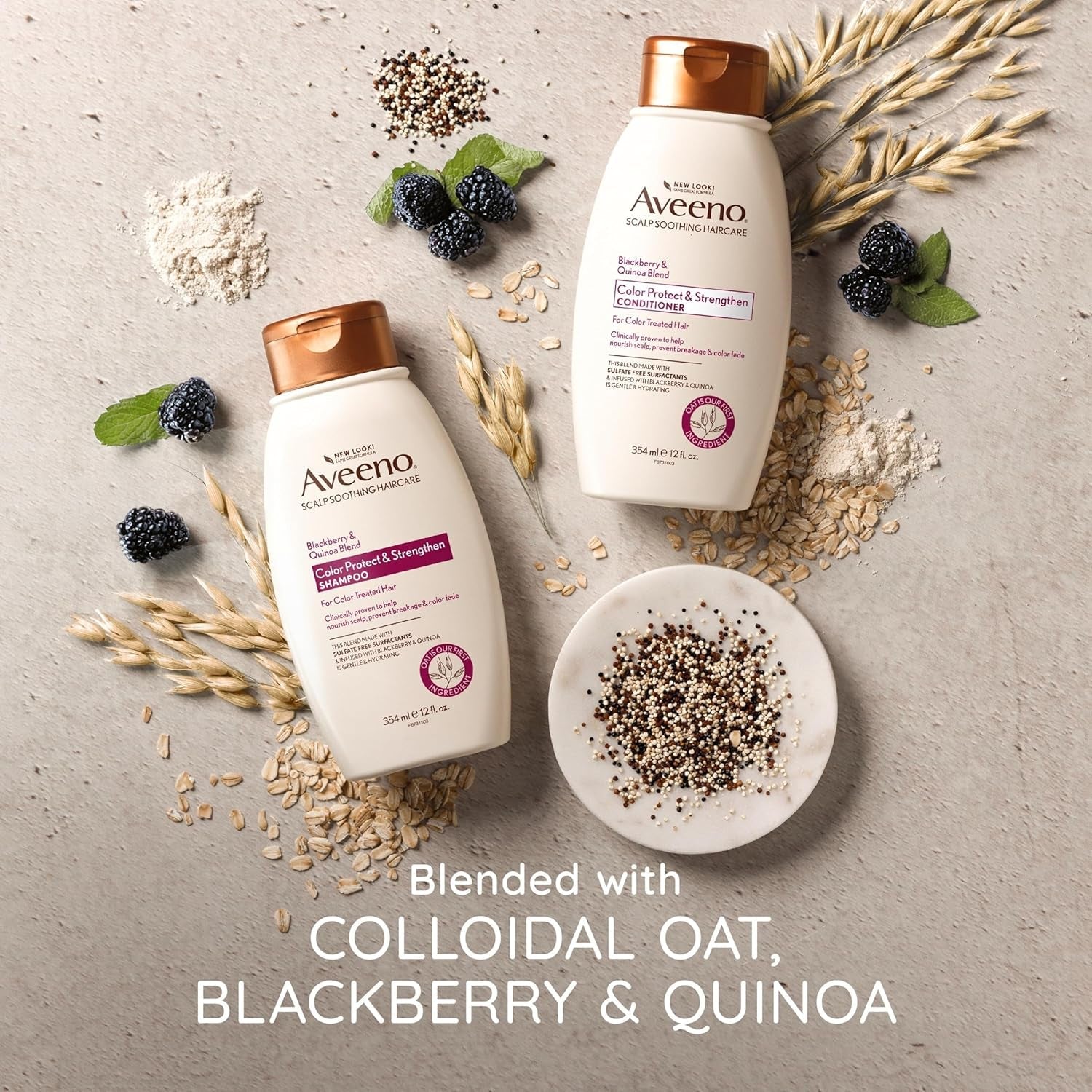 Aveeno Blackberry Quinoa Protein Blend Sulfate-Free Shampoo for Color-Treated Hair Protection, Daily Strengthening & Moisturizing Shampoo, Paraben & Dye-Free, 12 Fl Oz (Packaging May Vary) - WORLD TIME VISITS