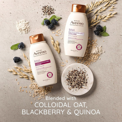 Aveeno Blackberry Quinoa Protein Blend Sulfate-Free Shampoo for Color-Treated Hair Protection, Daily Strengthening & Moisturizing Shampoo, Paraben & Dye-Free, 12 Fl Oz (Packaging May Vary) - WORLD TIME VISITS