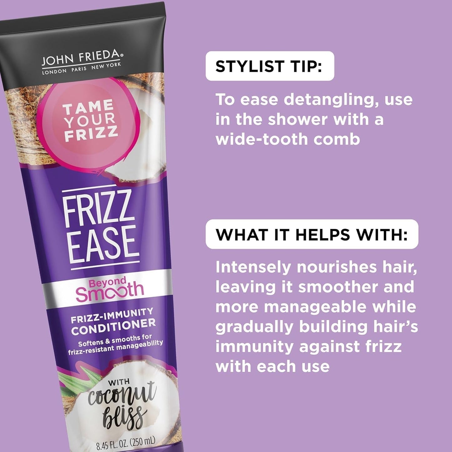 Frizz Ease beyond Smooth Frizz - Immunity Conditioner, 8.45 Ounces, Anti - Humidity Conditioner, Prevents Frizz, with Pure Coconut Oil - WORLD TIME VISITS