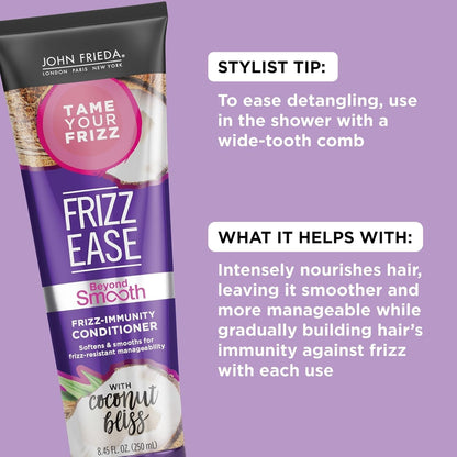 Frizz Ease beyond Smooth Frizz - Immunity Conditioner, 8.45 Ounces, Anti - Humidity Conditioner, Prevents Frizz, with Pure Coconut Oil - WORLD TIME VISITS