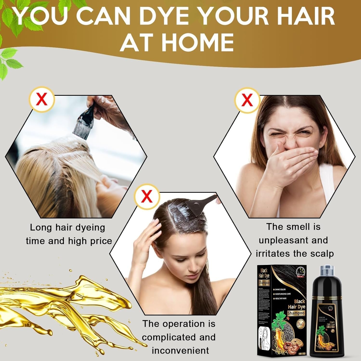 Hair Dye Shampoo for Gray Hair, 3 in 1 Herbal Dye for Women Men, Hair Color Shampoo 500Ml (Black) - WORLD TIME VISITS