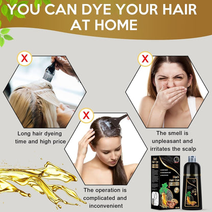 Hair Dye Shampoo for Gray Hair, 3 in 1 Herbal Dye for Women Men, Hair Color Shampoo 500Ml (Black) - WORLD TIME VISITS