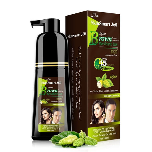 No - Stain Hair Dye Shampoo for Men & Women, Natural Ingredients, Ammonia - Free, up to 100% Gray Coverage, Easy No - Mix Application, 200 Ml, Pack of 1 (Dark Brown) - WORLD TIME VISITS