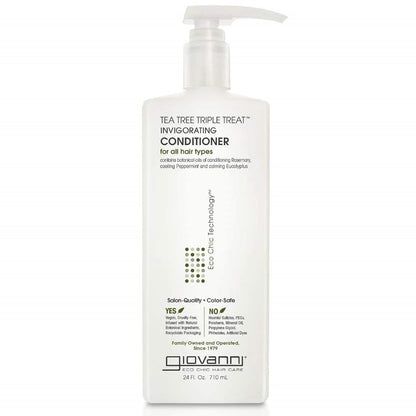 Tea Tree Triple Treat Invigorating Conditioner - Cooling Peppermint, Eucalyptus, Rosemary, Helps Dry Flaking Scalp, Paraben Free, Helps to Moisturize, Smooth & Detangle - 24 Oz (1 Pack) - WORLD TIME VISITS