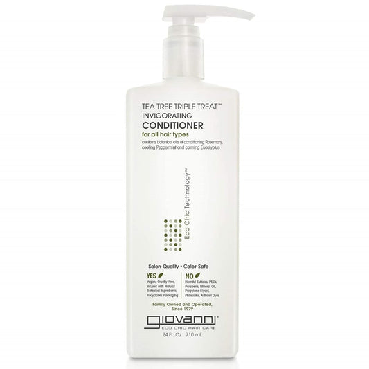 Tea Tree Triple Treat Invigorating Conditioner - Cooling Peppermint, Eucalyptus, Rosemary, Helps Dry Flaking Scalp, Paraben Free, Helps to Moisturize, Smooth & Detangle - 24 Oz (1 Pack) - WORLD TIME VISITS