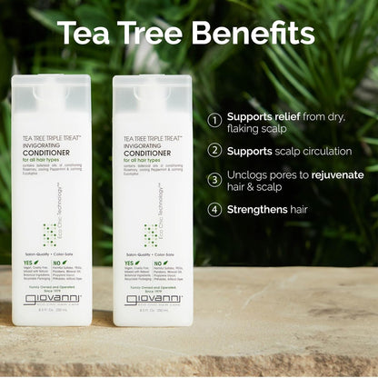Tea Tree Triple Treat Invigorating Conditioner - Cooling Peppermint, Eucalyptus, Rosemary, Helps Dry Flaking Scalp, Paraben Free, Helps to Moisturize, Smooth & Detangle - 24 Oz (1 Pack) - WORLD TIME VISITS