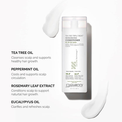 Tea Tree Triple Treat Invigorating Conditioner - Cooling Peppermint, Eucalyptus, Rosemary, Helps Dry Flaking Scalp, Paraben Free, Helps to Moisturize, Smooth & Detangle - 24 Oz (1 Pack) - WORLD TIME VISITS