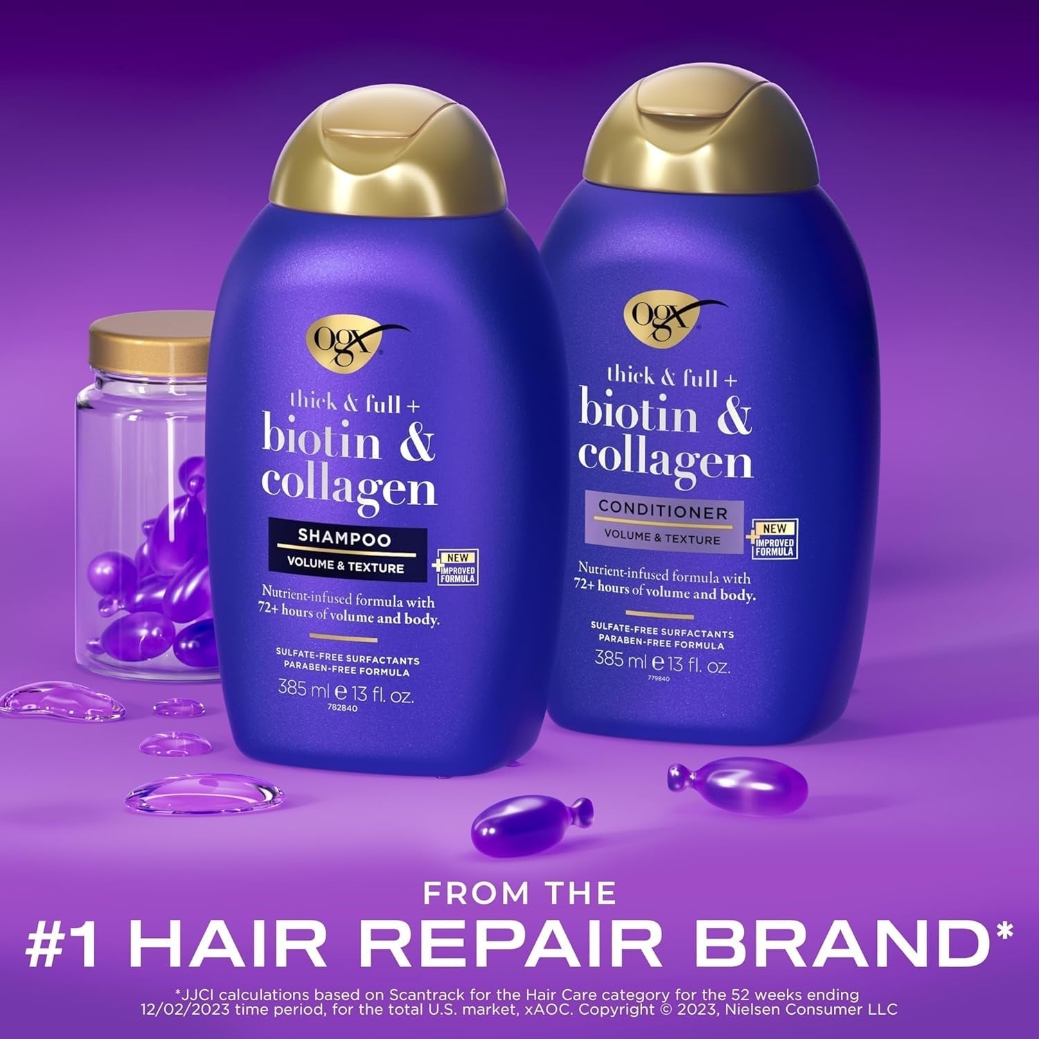 Thick & Full + Biotin & Collagen Shampoo & Conditioner Set, (Packaging May Vary), Purple, 13 Fl Oz (Pack of 2) - WORLD TIME VISITS