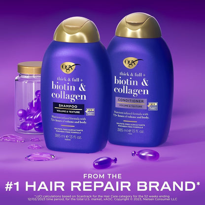 Thick & Full + Biotin & Collagen Shampoo & Conditioner Set, (Packaging May Vary), Purple, 13 Fl Oz (Pack of 2) - WORLD TIME VISITS