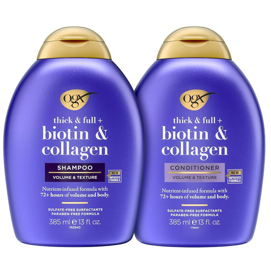 Thick & Full + Biotin & Collagen Shampoo & Conditioner Set, (Packaging May Vary), Purple, 13 Fl Oz (Pack of 2) - WORLD TIME VISITS